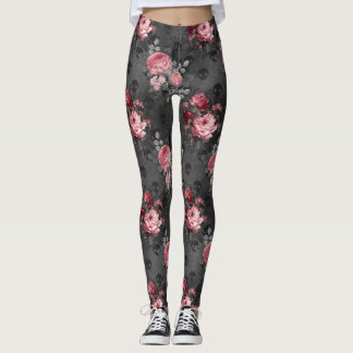 Leggings Jardin gothique crânien et rose