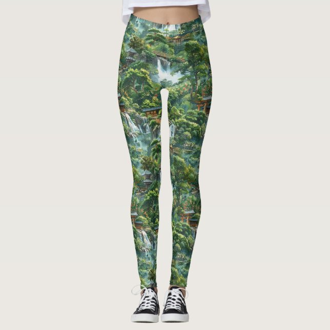 Leggings Jardin japonais avec les chutes Serene (Devant)