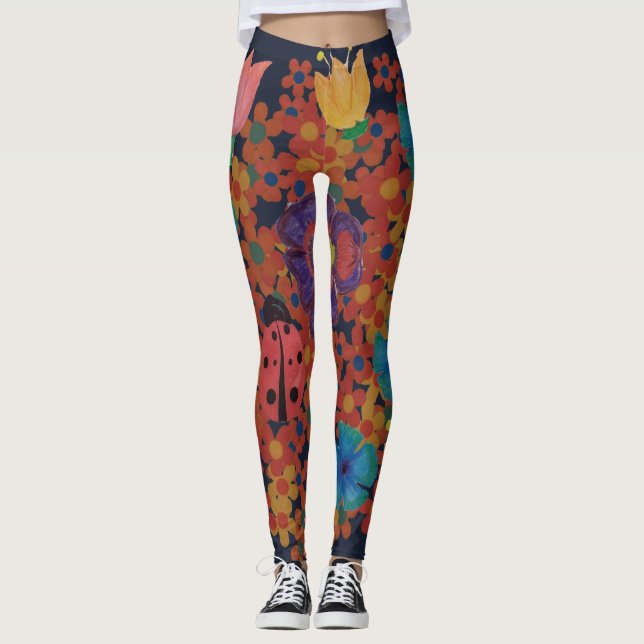 Leggings jardin rustique aquarelle fleurs motif (Devant)