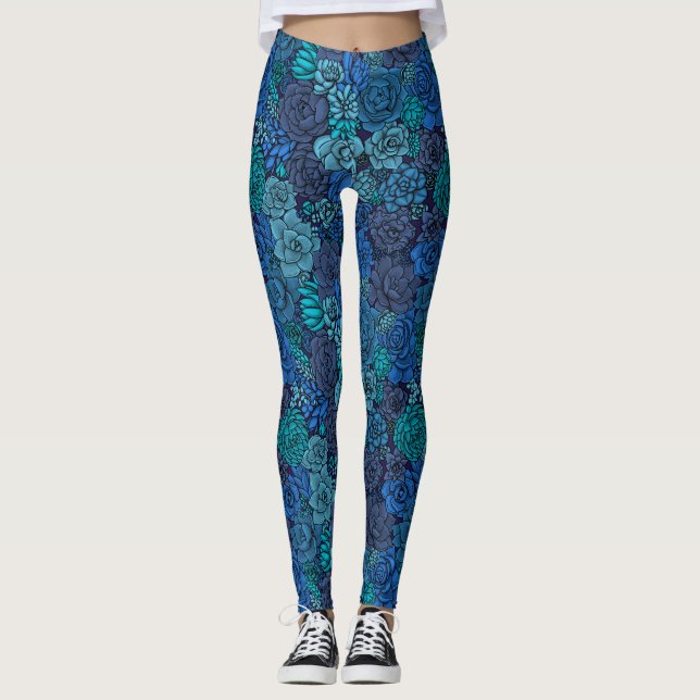 Leggings Jardin succulent en bleu (Devant)