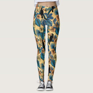 Leggings Jardin toucan en jaune et bleu