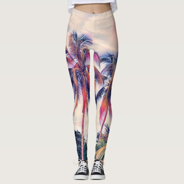 Leggings Jardin tropical, scène de soleil couchant de palmi (Devant)