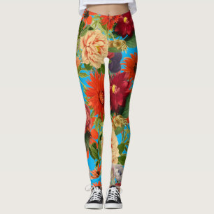 Leggings Jardin vintage d'été fleurs heureuses motif