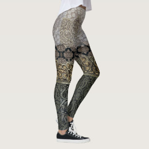 Leggings Jarretière orientale de dentelle d'argent et d'or