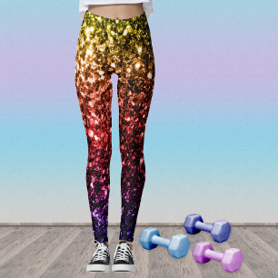 Leggings Jaune arc-en-ciel rouge violet faux parties scinti