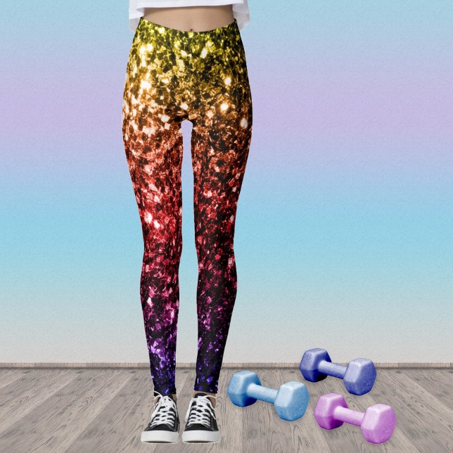 Leggings Jaune arc-en-ciel rouge violet faux parties scinti (Stand out in the gym with our breathable sparkly leggings in many different colors!)