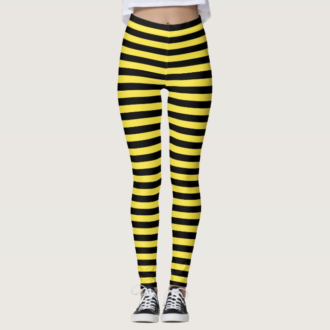 Leggings Jaune Black Stripes Bumble Bee Halloween Party (Devant)