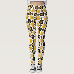 Leggings Jaune Blanc À damiers Fleur de lis Design