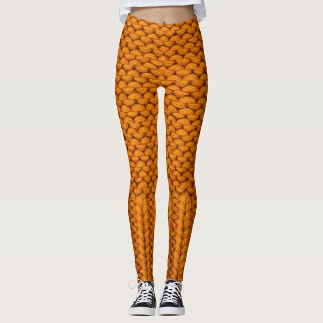 Leggings Jaune clair : texture tricotée artisanale. (Devant)