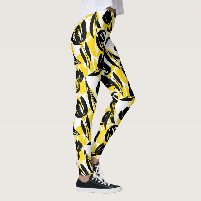 Leggings Jaune et noir floral  (Droite)