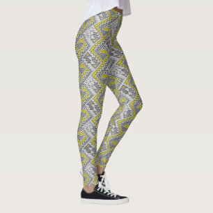 Leggings Jaune gris de motif géométrique péruvien tribal du