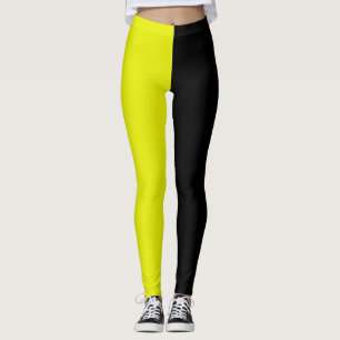 Leggings Jaune Noir Deux Tons Moitié Couleur Fractionnement