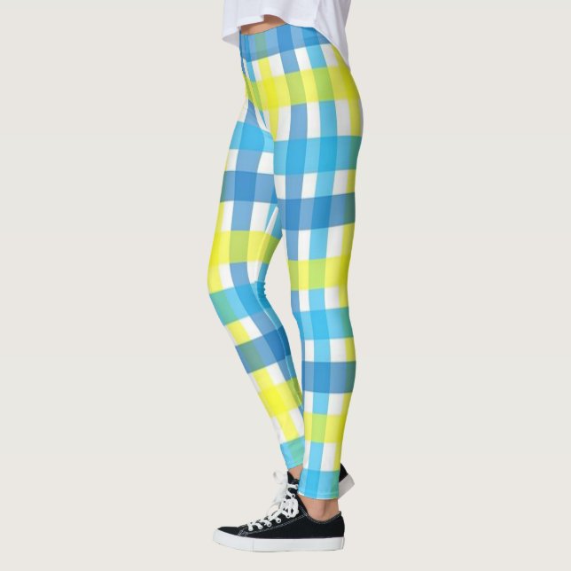 Leggings Jaune Plaid Bleu & Légendes Blanches (Gauche)