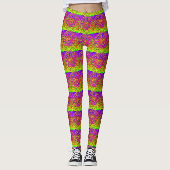 Leggings jaune pourpre de motif de mandala barré (Devant)