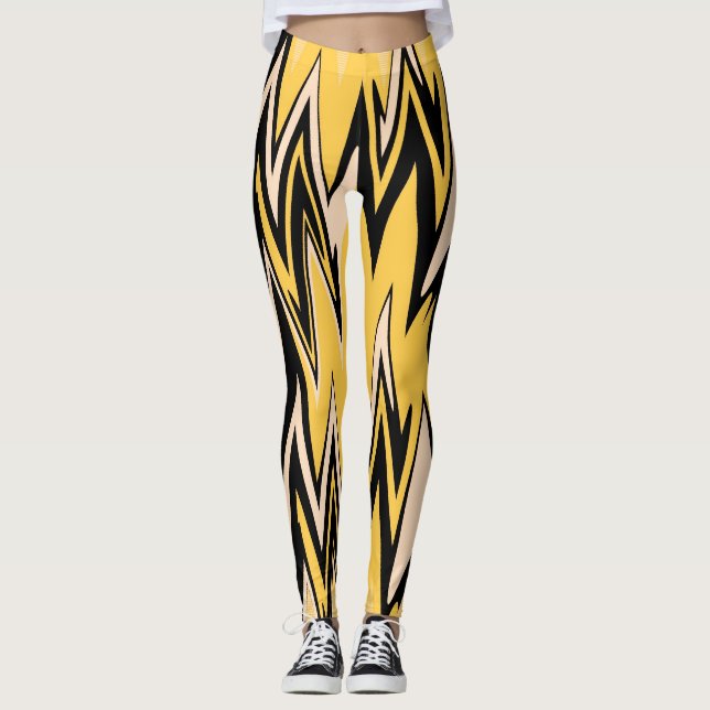Leggings Jaune rétro, Noir Zigzap Art Déco Abstrait (Devant)