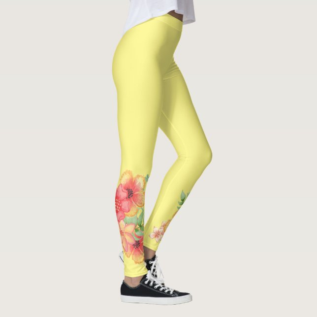 Leggings Jaunes avec Fleurs Tropicales Peach Rose (Droite)