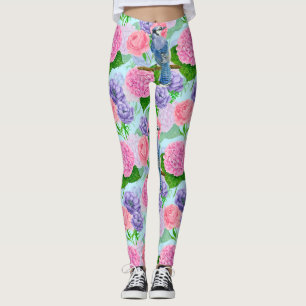 Leggings Jay bleu et fleurs motif aquarelle