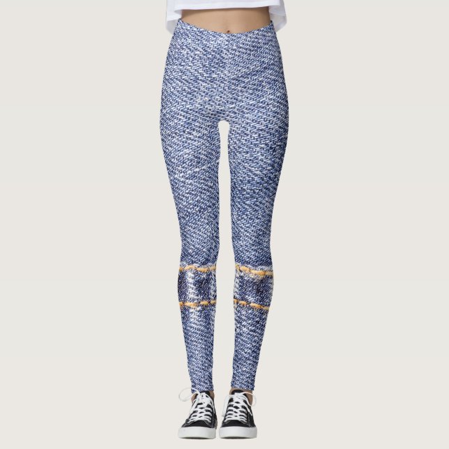 Leggings Jeans bleus : texture cousue détaillée. (Devant)