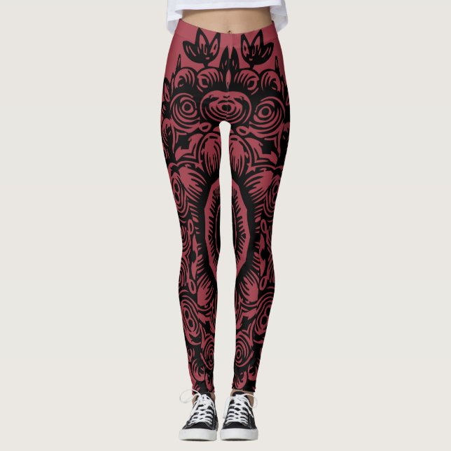 Leggings Jester rouge avec modèle noir Damask Athlétisme (Devant)