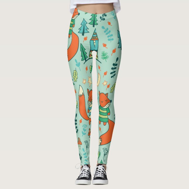 Leggings Jeunes Renards : Motif sans couture pour enfants. (Devant)