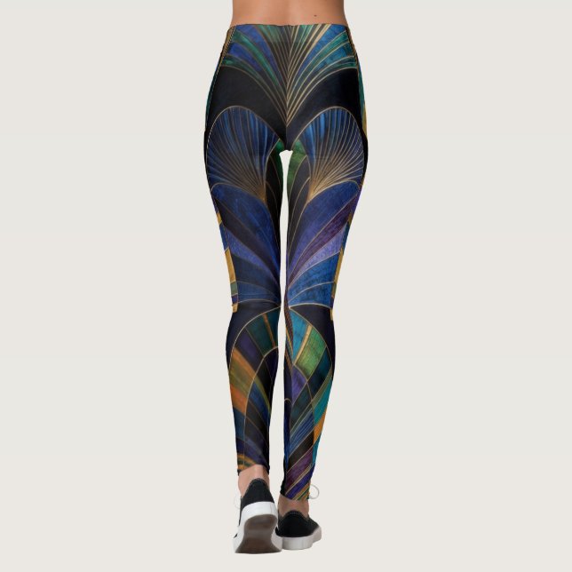 Leggings Jewel Tone Peacock Blue Purple Gold Art Deco (Dos)