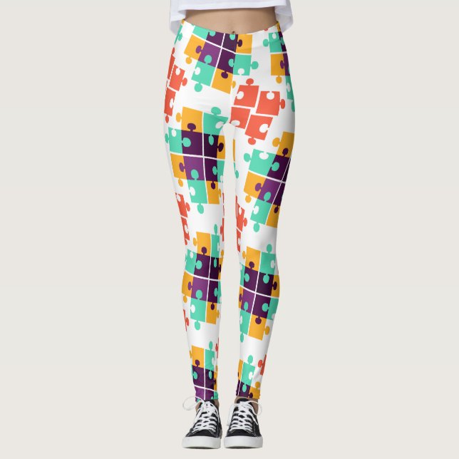 Leggings Jigsaw Puzzle Autisme Motif Cadeau mignon été (Devant)