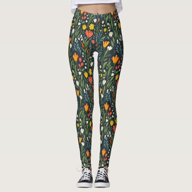 Leggings Joie florissante : Motif floral du printemps (Devant)