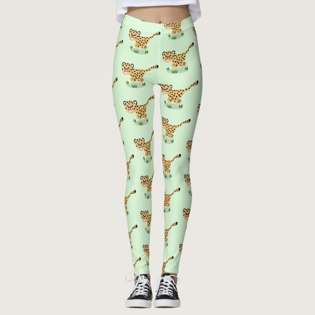 Leggings Joli bébé guépard en cours de dessin animé illustr (Devant)