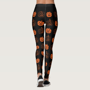 Leggings Joli Black Orange Jack-o'-lantern Motif Halloween