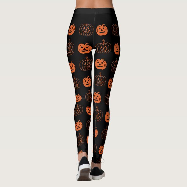 Leggings Joli Black Orange Jack-o'-lantern Motif Halloween (Dos)
