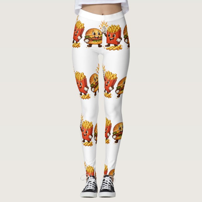 Leggings Joli Burger et Frites High Five Art Kawaii (Devant)