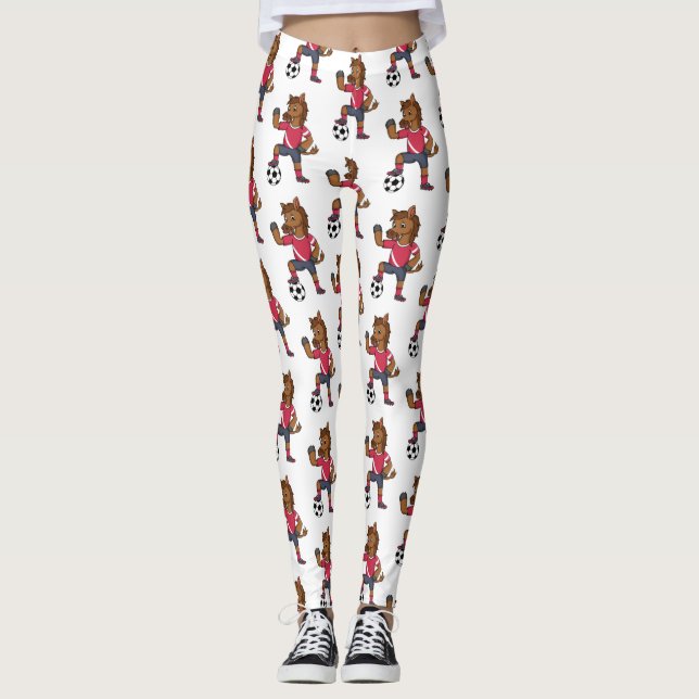 Leggings Joli cheval drôle jouant dessin de football (Devant)