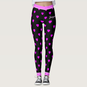 Leggings Joli Coeur rose sur NOIR