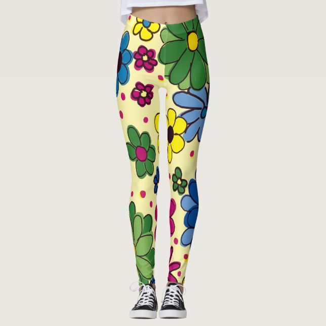 Leggings Joli Coloré Floral Jaune (Devant)