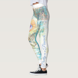 Leggings Joli comme plumes de paon pastel blanc