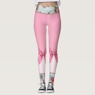 Leggings Joli dans les vaches et les fleurs roses