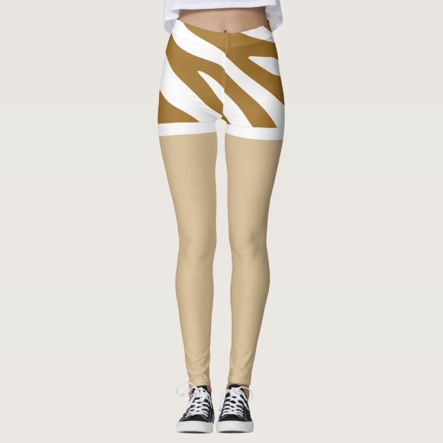 Leggings Joli design faux shorts Brown et blanc (Devant)