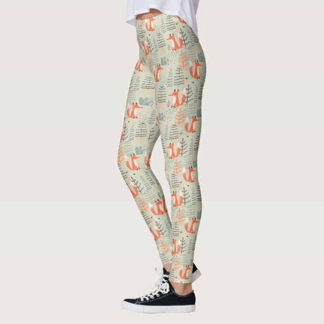 Leggings Joli Doodle Fox Forest Motif de bois (Gauche)