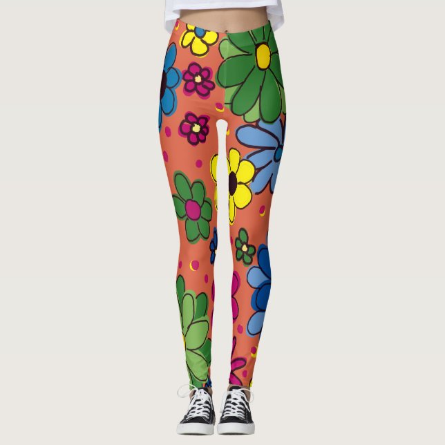 Leggings Joli floral coloré orange (Devant)