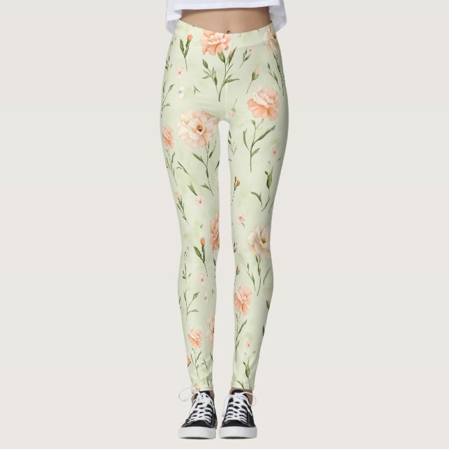 Leggings Joli floral pêche menthe (Devant)