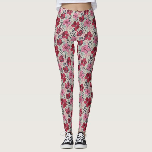 Leggings Joli Floral rouge et Motif rose (Devant)