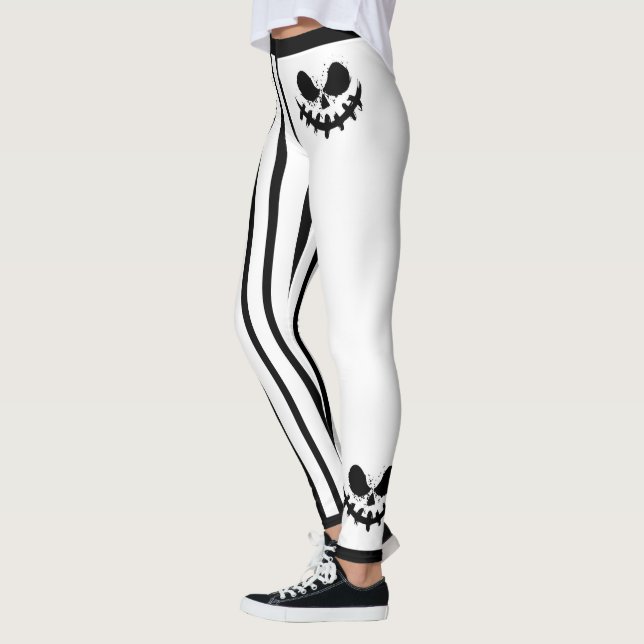 Leggings Joli Halloween Jack-O-Lantern Visages et rayures (Gauche)