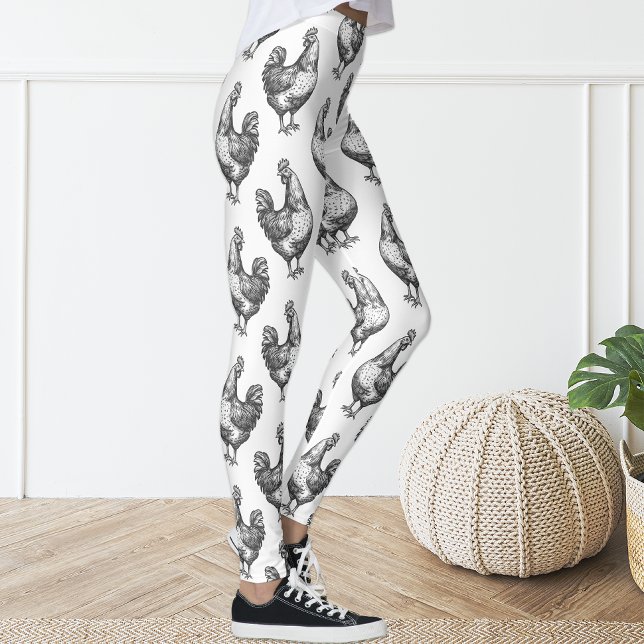 Leggings Joli jeu noir et blanc Croquis poule poule Hen (Créateur téléchargé)