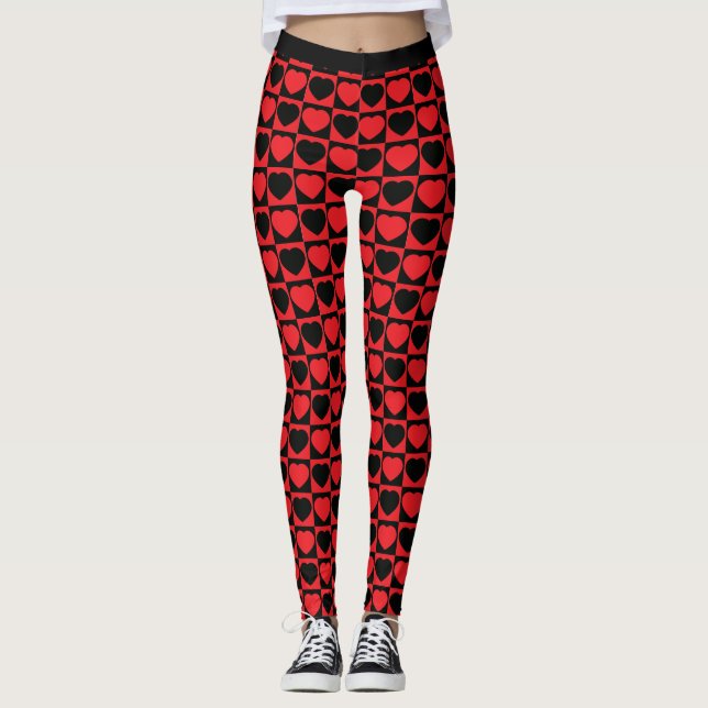 Leggings Joli jeu Rouge Coeur Noir Design Yoga (Devant)