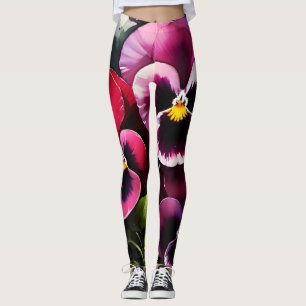 Leggings Joli marron noir rouge pansies aquarelle peinture