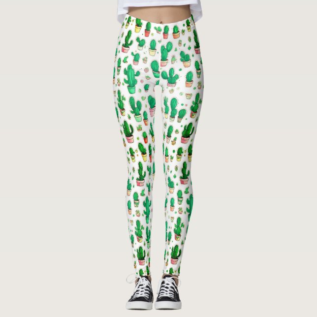 Leggings Joli motif aquarelle de cactus succulent vert (Devant)