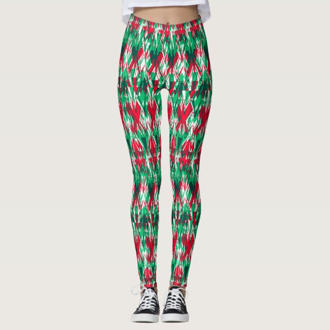 Leggings Joli motif aztèque abstrait rouge vert (Devant)