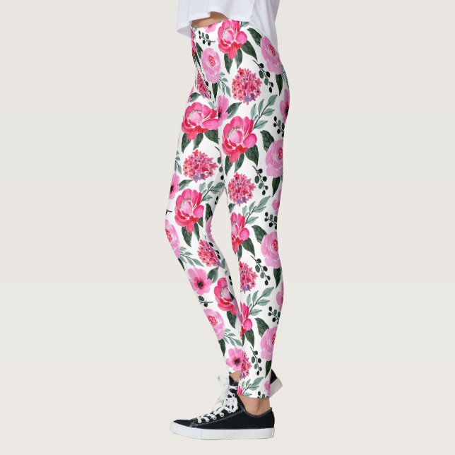 Leggings Joli Motif d'aquarelle rouge hiver rose rose (Gauche)