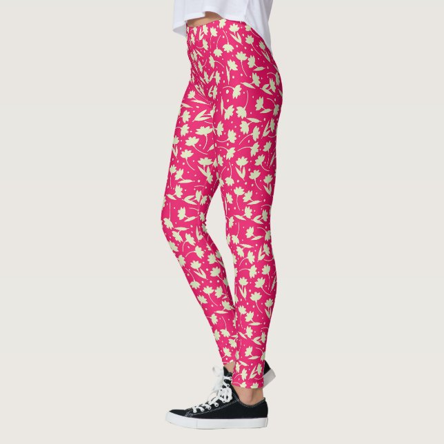Leggings Joli motif de fleurs blanches minuscules sur fond  (Gauche)