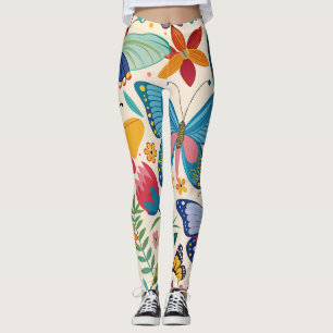 Leggings Joli Motif de papillons et de fleurs d'été